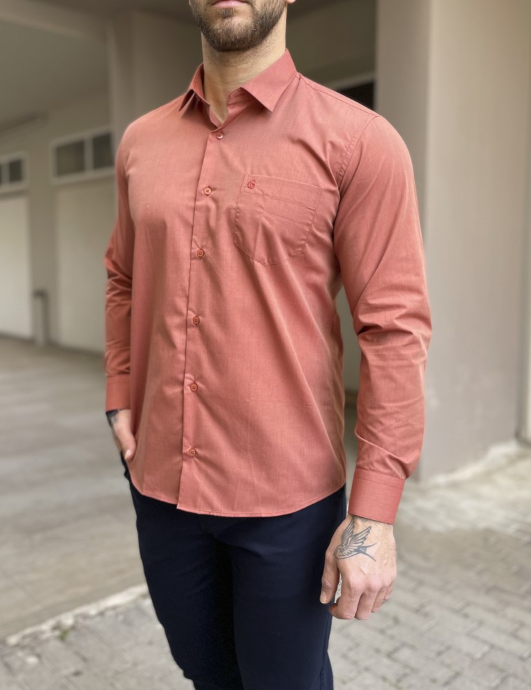 Ανδρικό κεραμιδί πουκάμισο με γιακά και τσέπη στο στήθος 0083 φωτογραφία